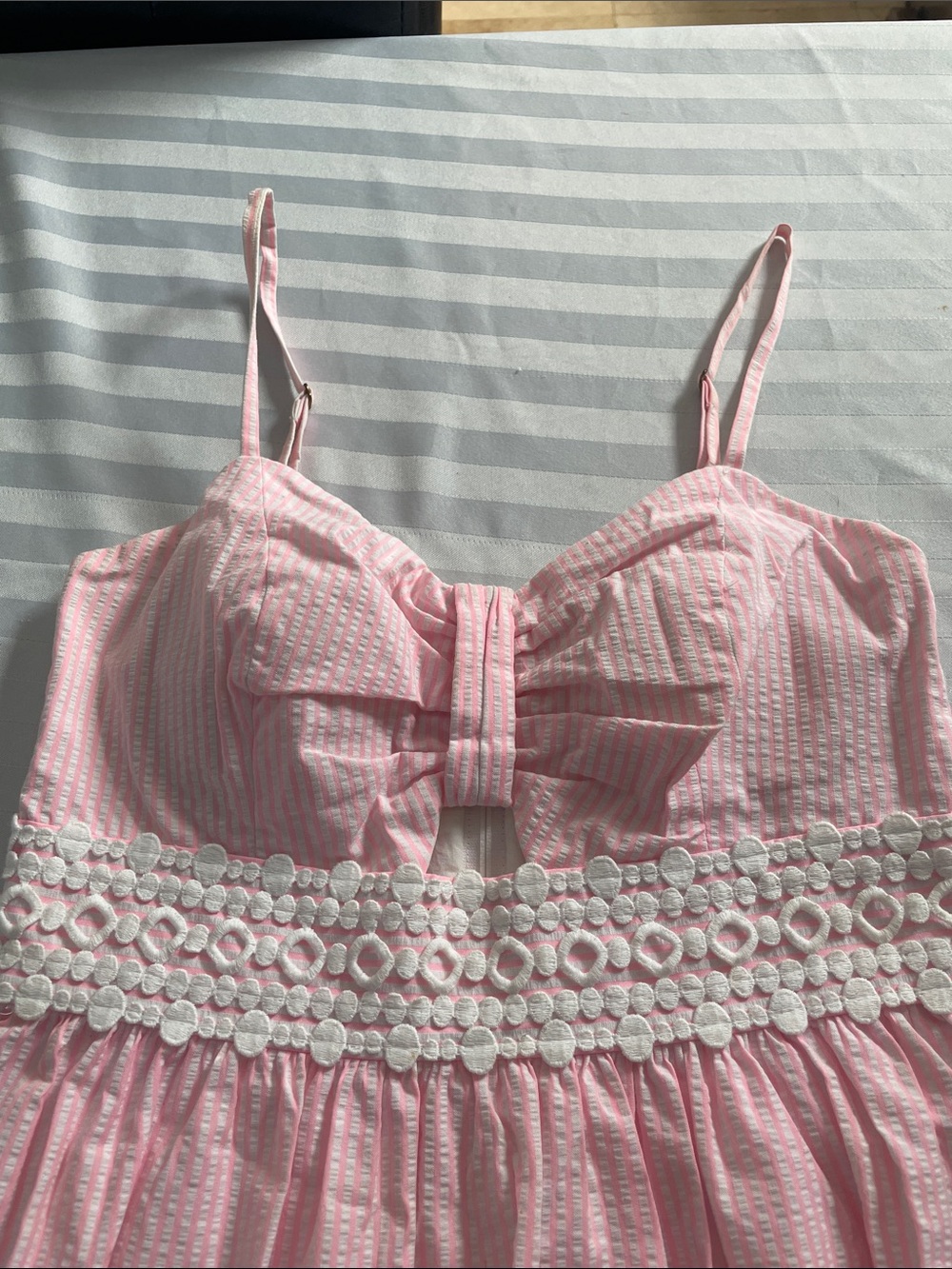 Lilly Pulitzer Pink & White Striped Spaghetti Strap Sundress with Bow - Picture 2 of 12